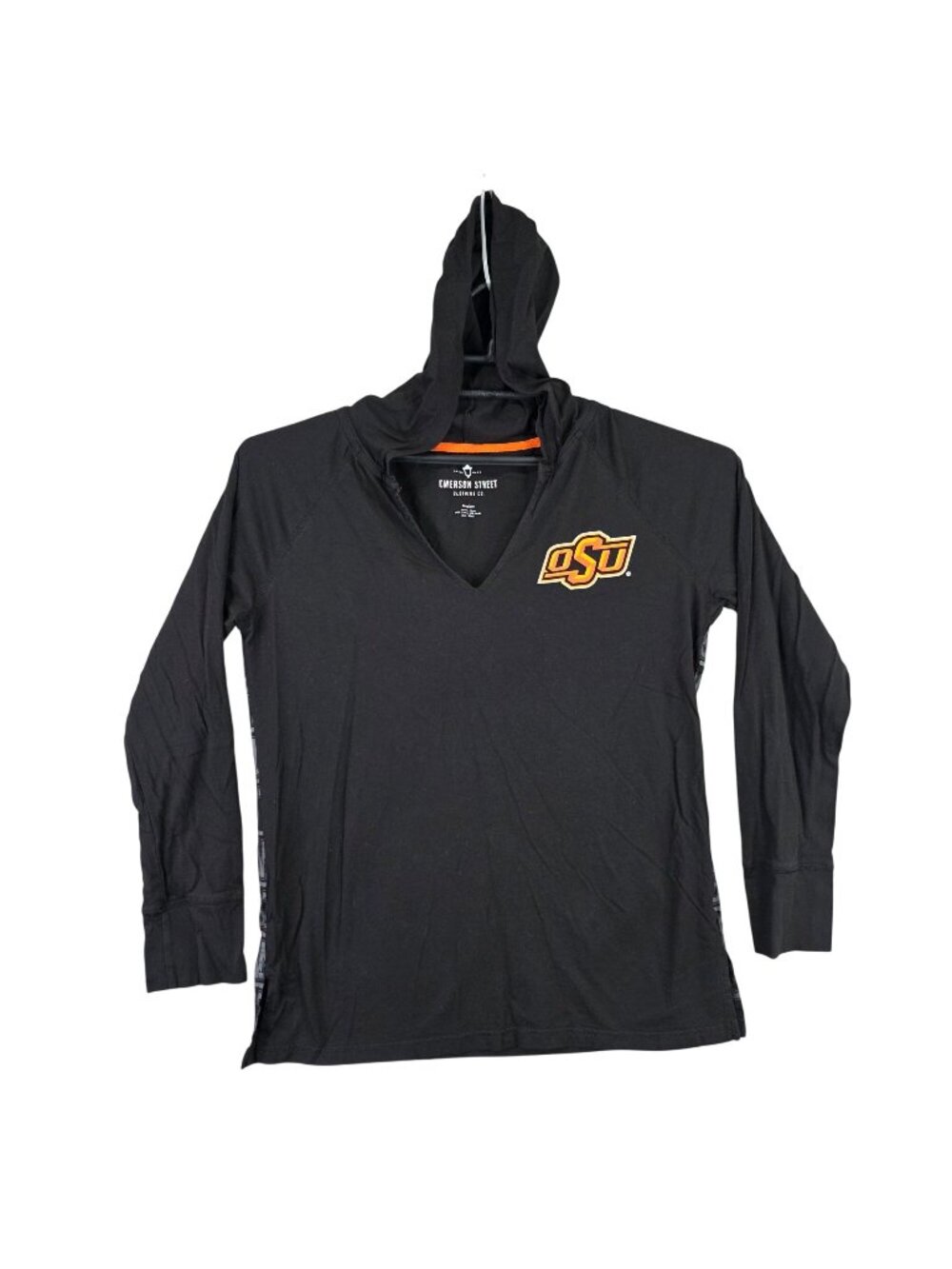 Women Emerson Street Oklahoma State Cowboys Black Hooded V-Neck Shirt Size M